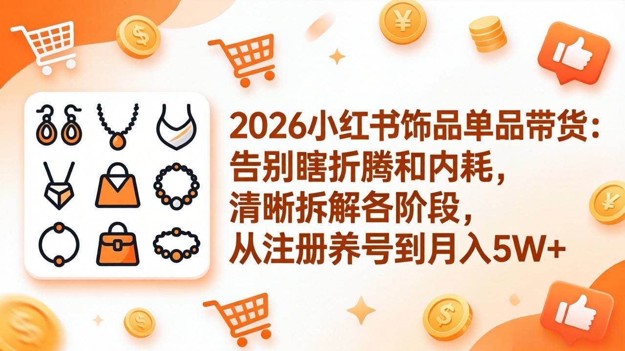 （17861期）2026小红书饰品单品带货：告别瞎折腾和内耗，清晰拆解各阶段，从注册养号到月入5W+-难事易副业库