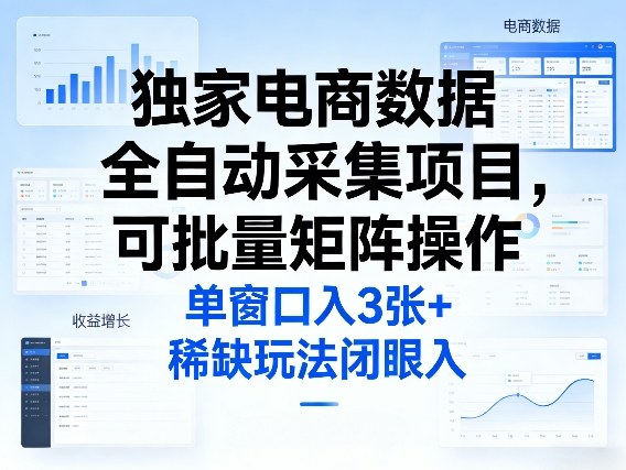 独家电商数据全自动采集项目，可批量矩阵操作，单窗口日入3张+，稀缺玩法闭眼入【揭秘】-难事易副业库