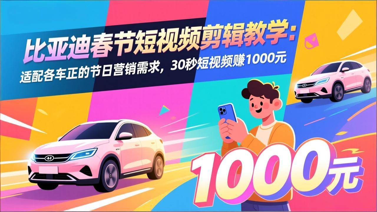 （17320期）比亚迪春节短视频剪辑教学：适配各车企的节日营销需求，30秒短视频赚1000元-难事易副业库
