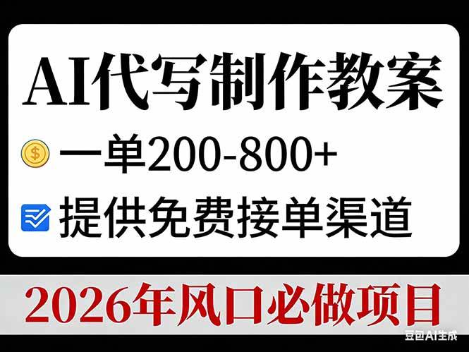 （17096期）AI代写制作教案，一单200-800+，提供免费接单渠道，2026年风口必做项目-难事易副业库