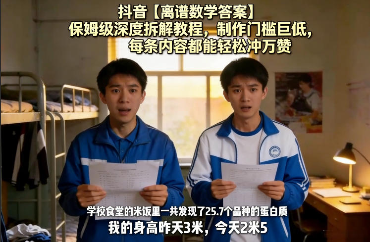 抖音【离谱数学答案】保姆级深度拆解教程，制作门槛巨低，每条内容都能轻松冲万赞，附详细步骤-难事易副业库