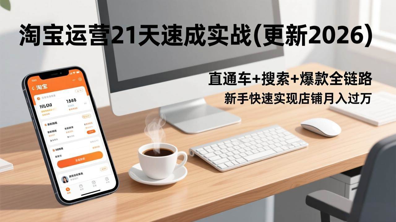 （17201期）淘宝运营21天速成实战(更新2026)，直通车+搜索+爆款全链路，新手快速实现店铺月入过万-难事易副业库