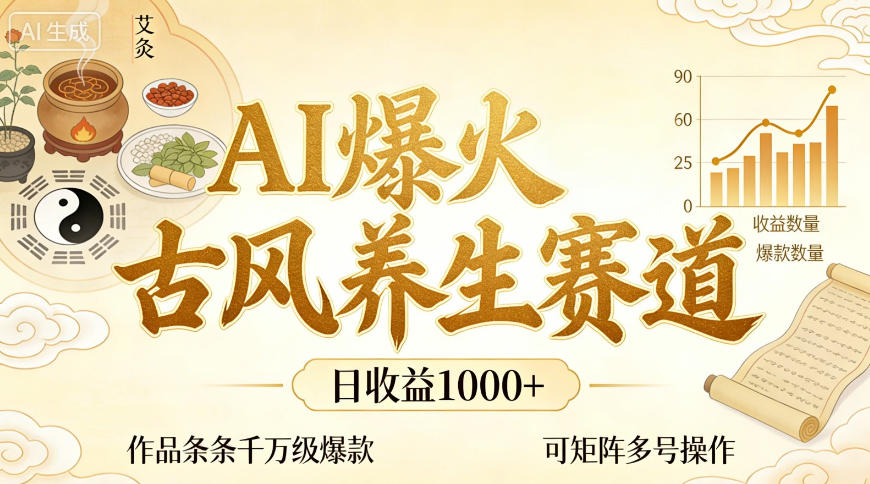 AI爆火古风养生赛道，日收益1k+单条作品点赞破万+，可矩阵多号操作【揭秘】-难事易副业库