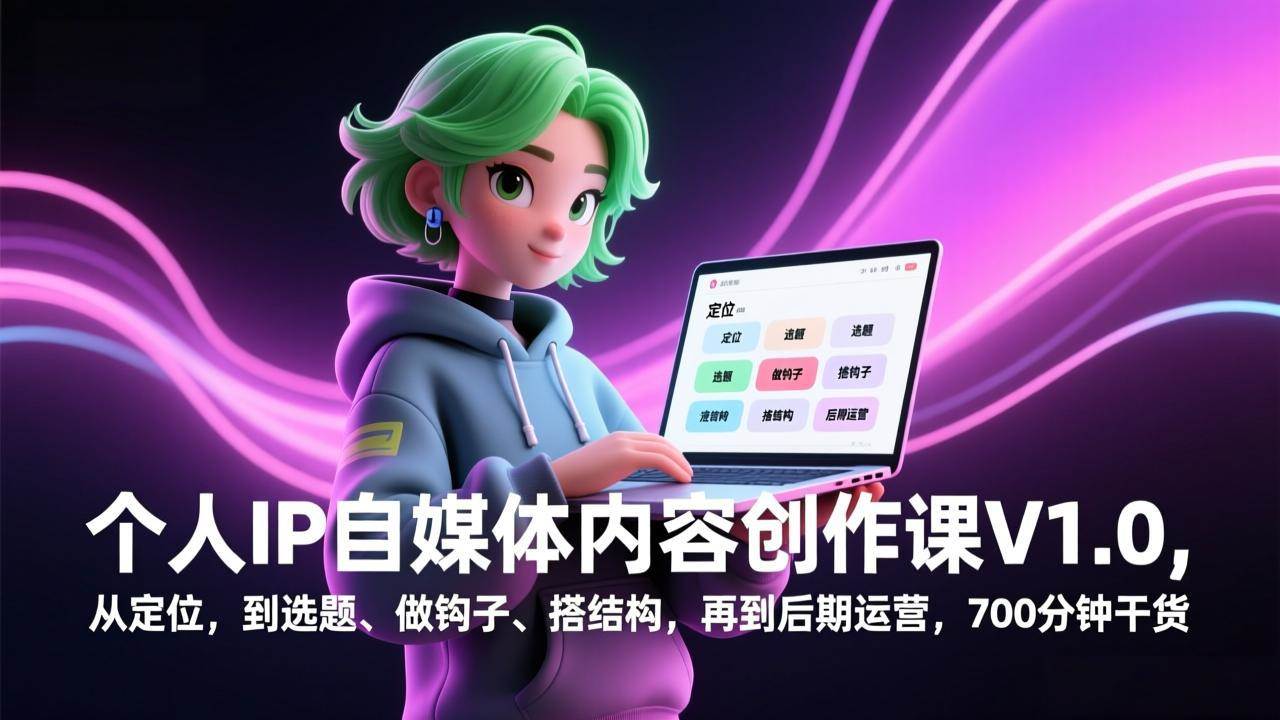 （17331期）个人IP自媒体内容创作课V1.0，从定位，到选题、做钩子、搭结构，再到后期运营，700分钟干货-难事易副业库