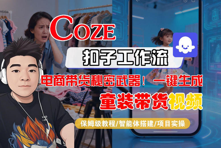 Coze智能体工作流一键生成“童装带货“短视频，全流程保姆级教学-难事易副业库