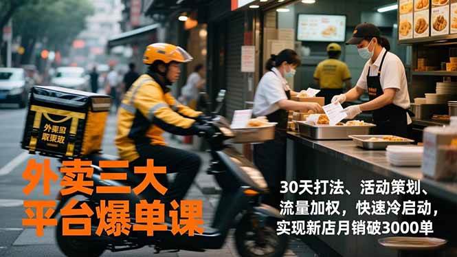 （17019期）外卖三大平台爆单课，30天打法、活动策划、流量加权，快速冷启动，实现新店月销破3000单-难事易副业库