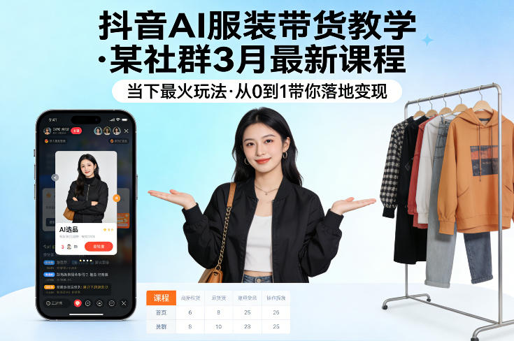 抖音AI服装带货教学，某社群3月最新课程，当下最火玩法，从0到1带你落地变现-难事易副业库