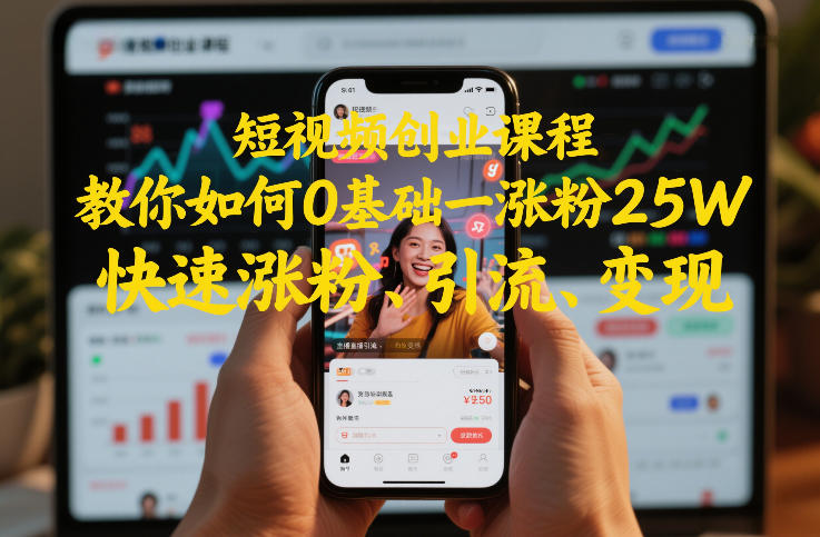 短视频创业课程，教你如何0基础一天涨粉25W，快速涨粉、引流、变现-难事易副业库
