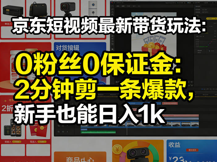 京东短视频最新带货玩法，0粉丝0保证金，2分钟剪一条爆款，新手也能日入1k+【揭秘】-难事易副业库