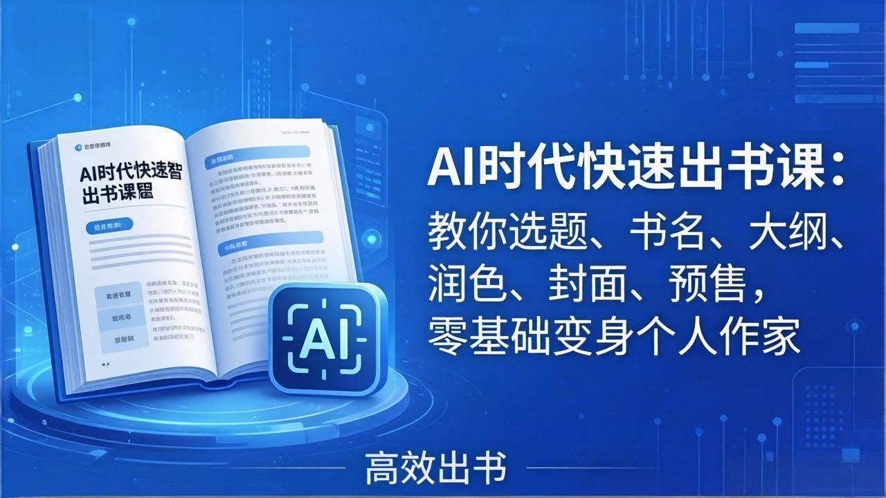（17865期）AI时代7天闪电出书课：教你选题、书名、大纲、润色、封面、预售，零基础变身个人作家-难事易副业库