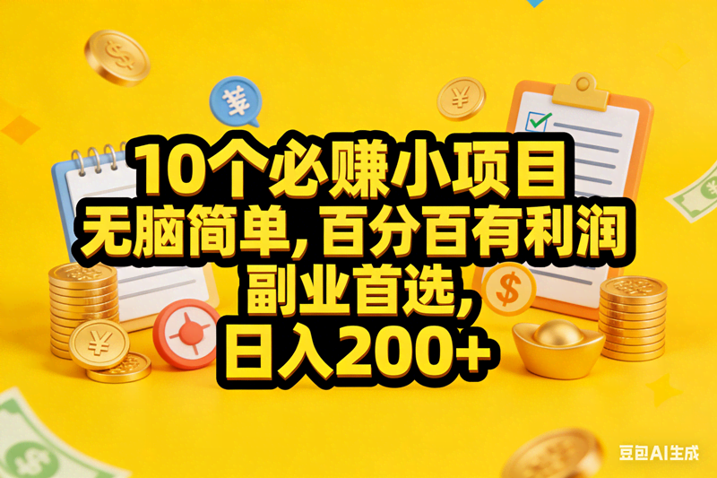 （17474期）10个必赚小项目，无脑简单，百分百有利润，副业首选，日入200+-难事易副业库