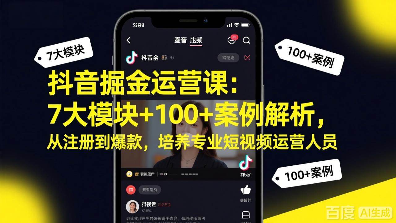 （17573期）抖音掘金运营课：7大模块+100+案例解析，从注册到爆款，培养专业短视频运营人员-难事易副业库