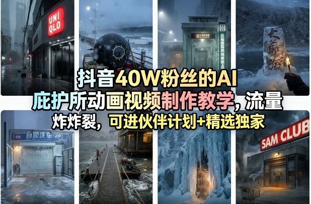 抖音40W粉丝的AI庇护所动画视频制作教学，流量炸裂，可进伙伴计划+精选独家-难事易副业库