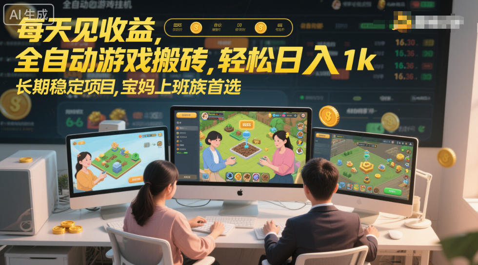 每天见收益，全自动游戏搬砖，轻松日入1k，长期稳定项目，宝妈上班族首选【揭秘】-难事易副业库