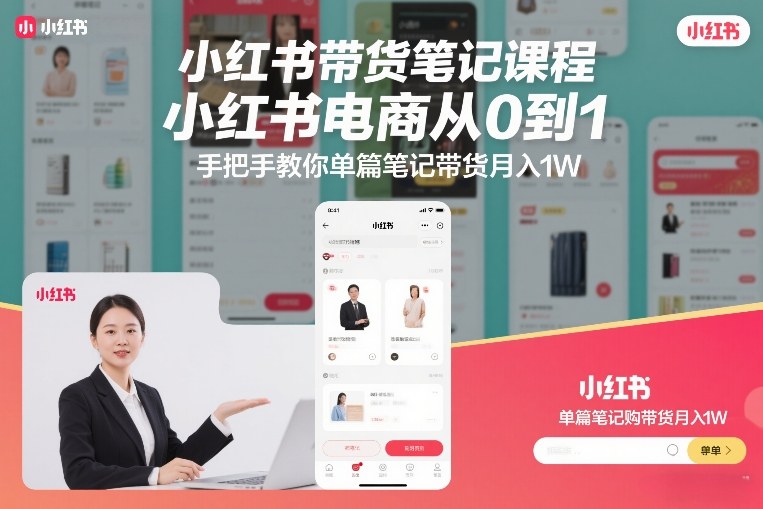 小红书带货笔记课程，小红书电商从0到1，手把手教你单篇笔记带货月入1W-难事易副业库