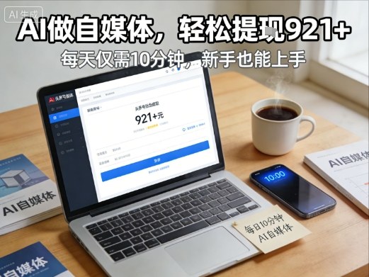 每天花费10分钟，头条号收益921+，用AI做自媒并不难【附视频教程】-难事易副业库