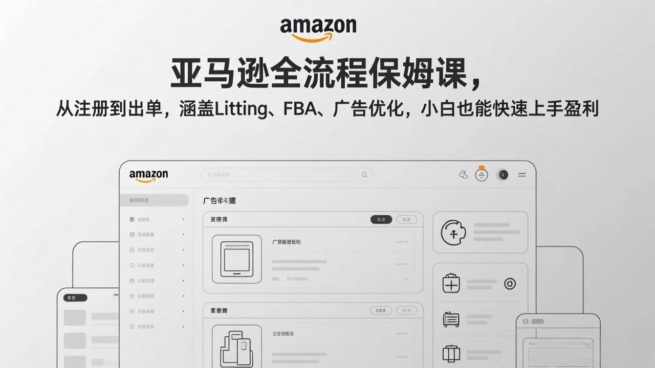 （17293期）亚马逊全流程保姆课，从注册到出单，涵盖Listing、FBA、广告优化，小白也能快速上手盈利-难事易副业库