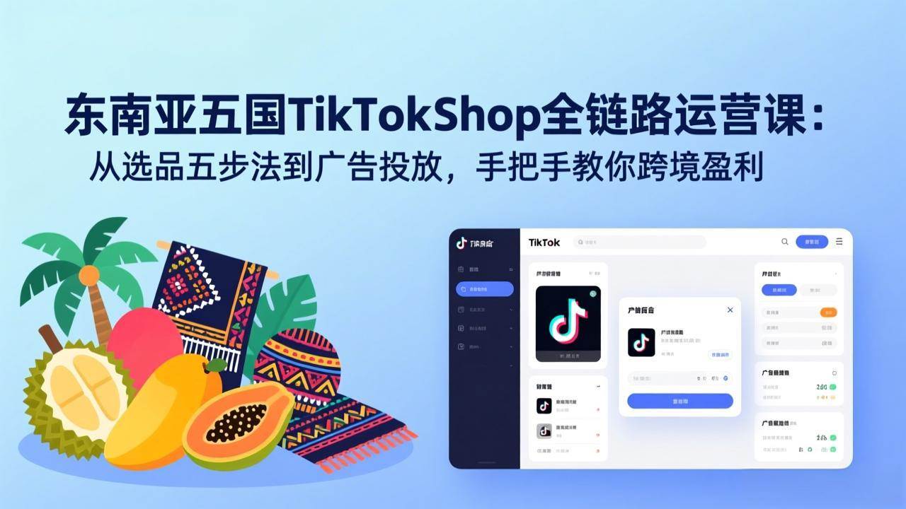 （17511期）东南亚五国TikTok Shop全链路运营课：从选品五步法到广告投放，手把手教你跨境盈利-难事易副业库