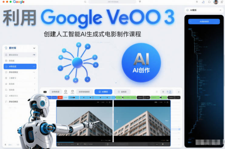 利l用Google Veo 3创建人工智能AI生成式电影制作课程，使用人工智能的力量创建令人惊叹的视频-难事易副业库