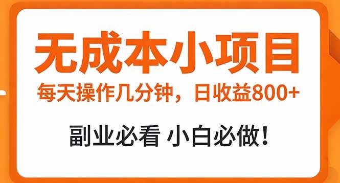 （17307期）无成本小项目 每天操作几分钟，真实日收益800+ 副业必看 小白必做！-难事易副业库