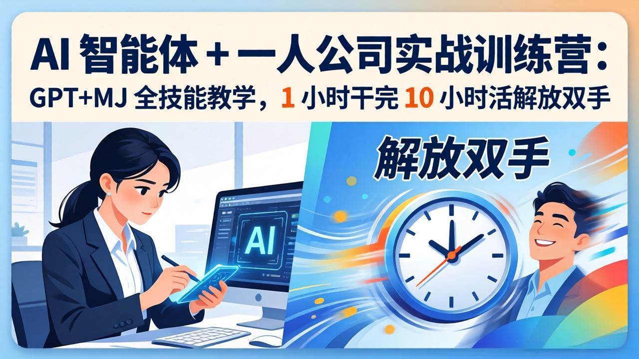 （17834期）AI 智能体 + 一人公司实战训练营：GPT+MJ 全技能教学，1 小时干完 10 小时活解放双手-难事易副业库