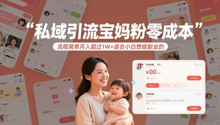 私域引流宝妈粉零成本流程简单月入超过1W+适合小白想做副业的-难事易副业库