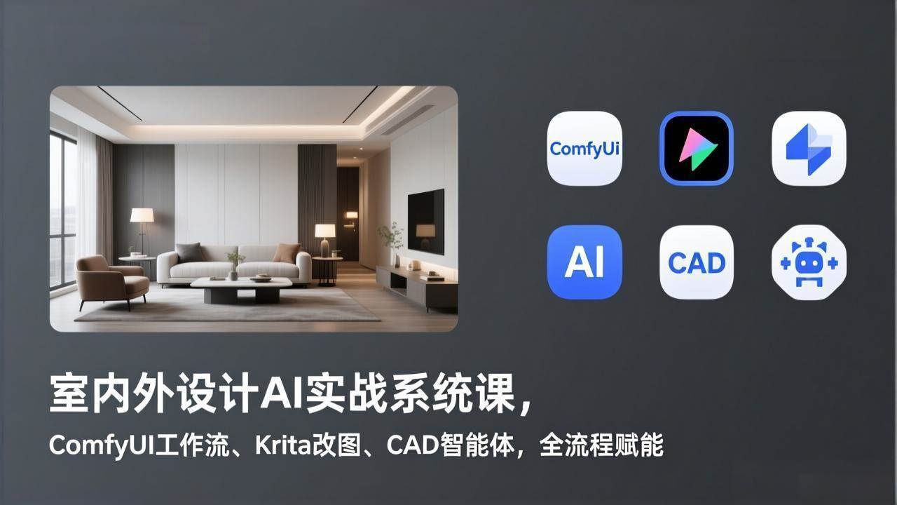 （17371期）室内外设计AI实战系统课，ComfyUI工作流、Krita改图、CAD智能体，全流程赋能-难事易副业库