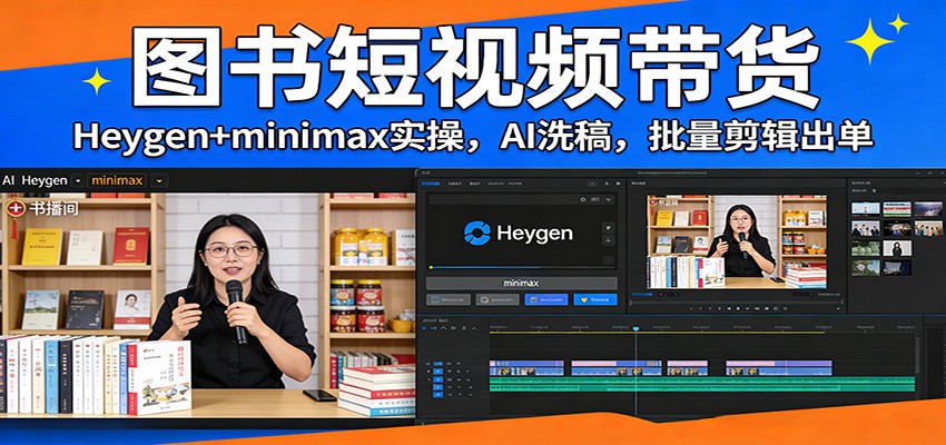 图书短视频带货：Heygen+minimax实操，AI洗稿 ，批量剪辑出单-难事易副业库