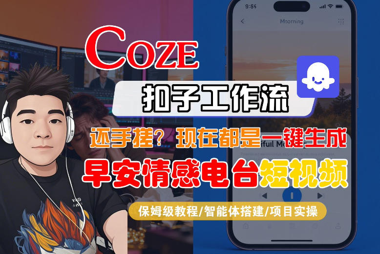 【Coze工作流搭建实操教程】【coze】早安情感电台日签视频还在手动做？用扣子工作流自动生成，省时90%-难事易副业库