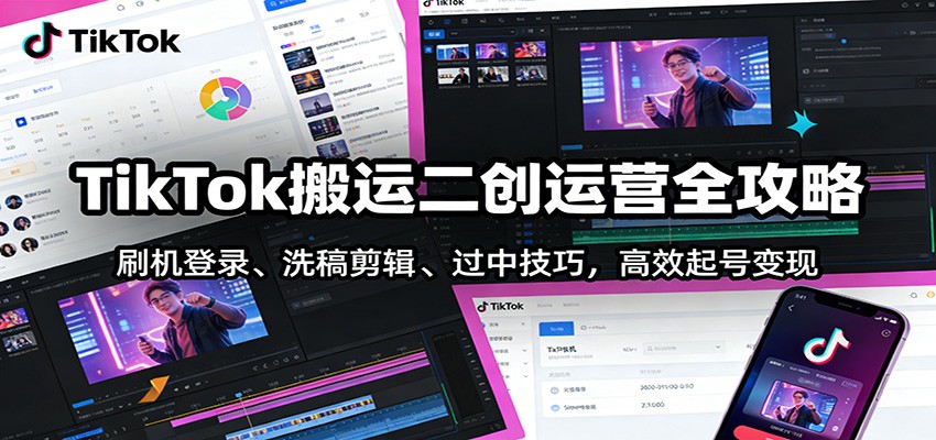TikTok搬运二创运营全攻略：刷机登录、洗稿剪辑 、过中技巧，高效起号变现-难事易副业库