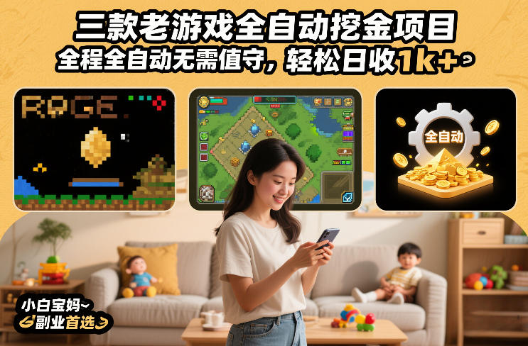 三款老游戏全自动挖金项目，全程全自动无需值守，轻松日收1k+，小白宝妈副业首选【揭秘】-难事易副业库