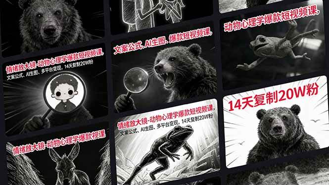 （17376期）情绪放大镜-动物心理学爆款短视频课，文案公式、AI生图、多平台变现，14天复制20W粉-难事易副业库