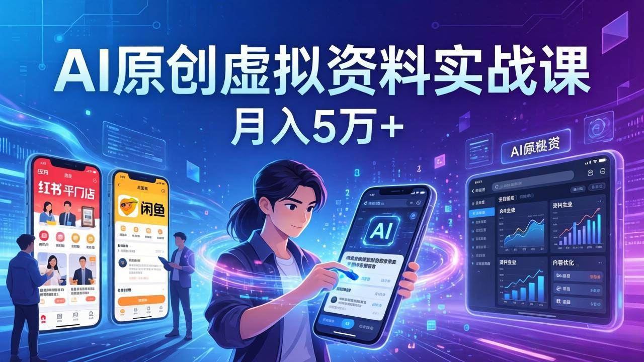 （17657期）AI原创虚拟资料实战课：2026新机会，小红书闲鱼开店，普通人用AI轻松变现，月入5万+-难事易副业库