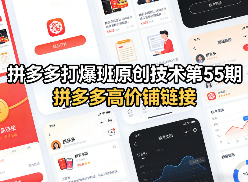 拼多多打爆班原创技术第55期，拼多多高价铺链接-难事易副业库