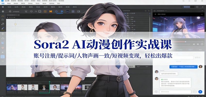 Sora2 AI动漫创作实战课：账号注册/提示词/人物声画一致/短视频变现，轻松出爆款-难事易副业库