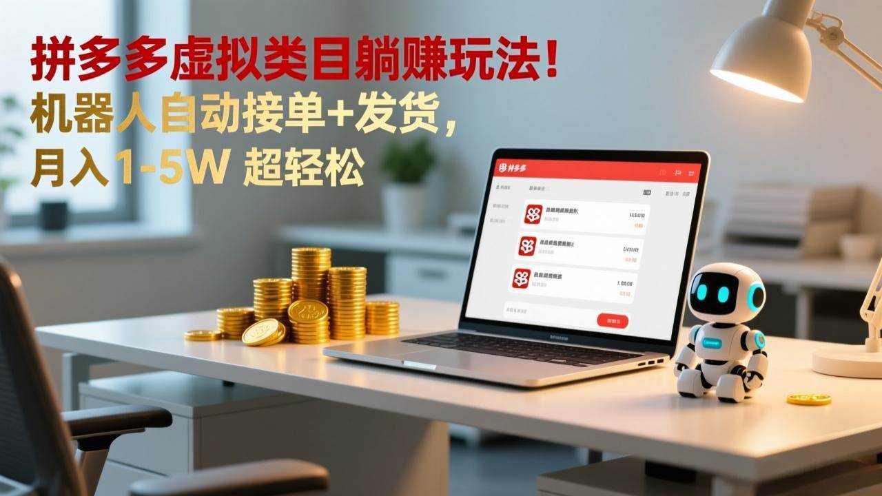 （17174期）多多虚拟类目躺赚玩法！机器人自动接单+发货，月入 1-5W 超轻松-难事易副业库