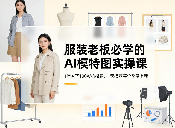 服装老板必学的AI模特图实操课，1年省下100W拍摄费，1天搞定整个季度上新-难事易副业库