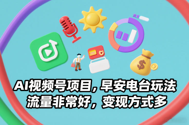 AI视频号项目，早安电台玩法，流量非常好，变现方式多-难事易副业库