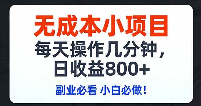（17447期）无成本小项目,每天操作几分钟,日收益800+ 副业必看 小白必做！-难事易副业库