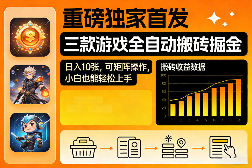 重磅独家首发，三款游戏全自动搬砖掘金，日入10张，可矩阵操作，小白也能轻松上手【揭秘】-难事易副业库
