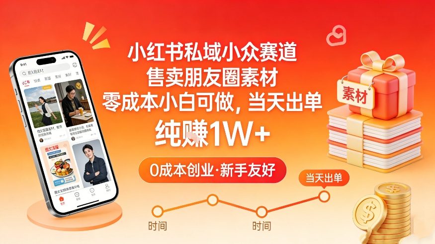 小红书私域小众赛道，售卖朋友圈素材，零成本小白可做，当天出单，月入1W+-难事易副业库