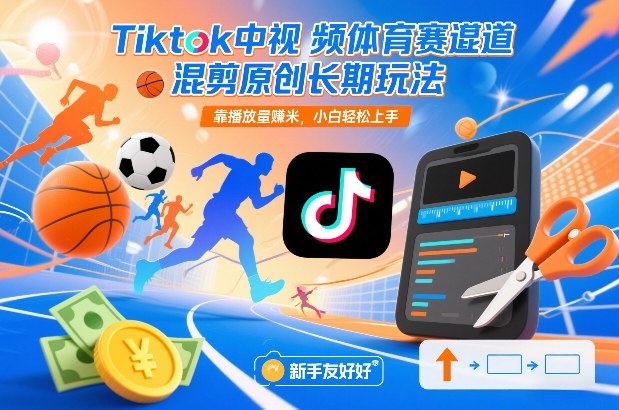 Tiktok中视频体育赛道混剪原创长期玩法，靠播放量賺米，小白轻松上手-难事易副业库