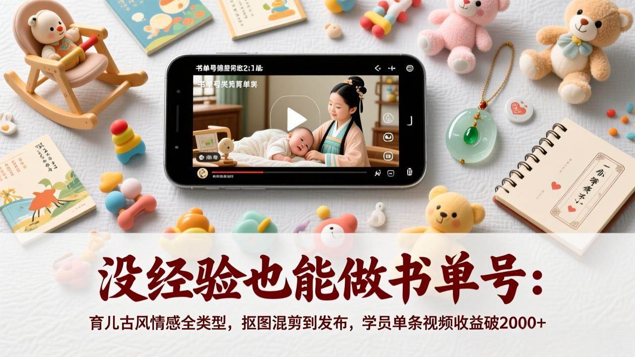 （17389期）没经验也能做书单号：育儿古风情感全类型，抠图混剪到发布，学员单条视频收益破2000+-难事易副业库