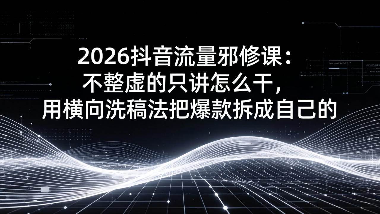（17725期）2026抖音流量邪修课：不整虚的只讲怎么干，用横向洗稿法把爆款拆成自己的-难事易副业库