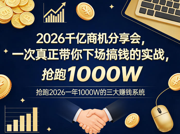 2026千亿商机分享会，一次真正带你下场搞钱的实战，抢跑2026一年1000W的三大賺钱系统-难事易副业库