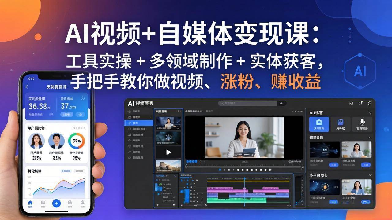 （17891期）AI视频+自媒体变现课：工具实操 + 多领域制作 + 实体获客，手把手教你做视频、涨粉、赚收益-难事易副业库