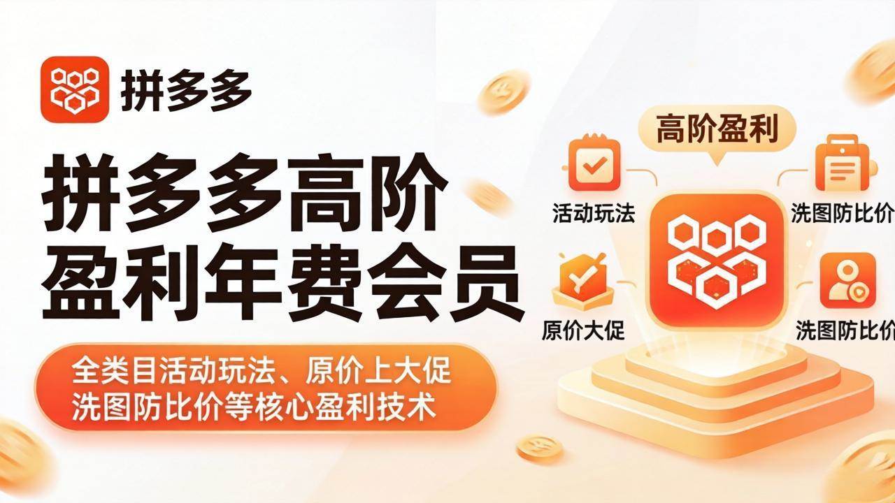 （17881期）拼多多高阶盈利年费会员(更新4月)：全类目活动玩法、原价上大促、洗图防比价等核心盈利技术-难事易副业库