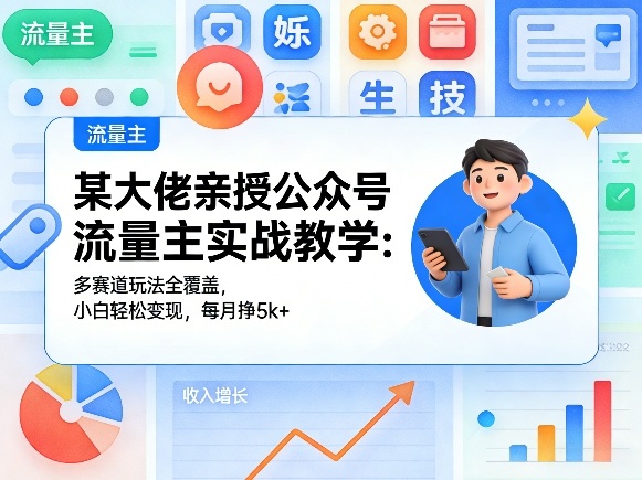 某大佬亲授公众号流量主实战教学：多赛道玩法全覆盖，小白轻松变现，每月多挣5k+-难事易副业库