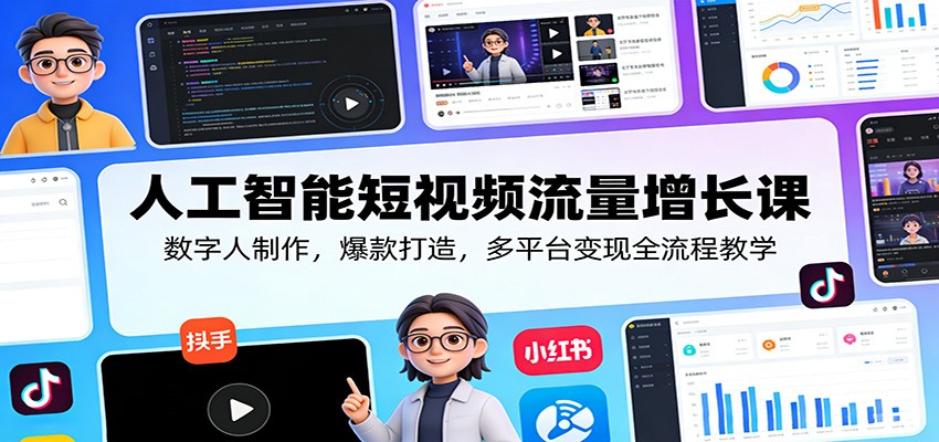 人工智能短视频流量增长课：数字人制作，爆款打造，多平台变现全流程教学-难事易副业库