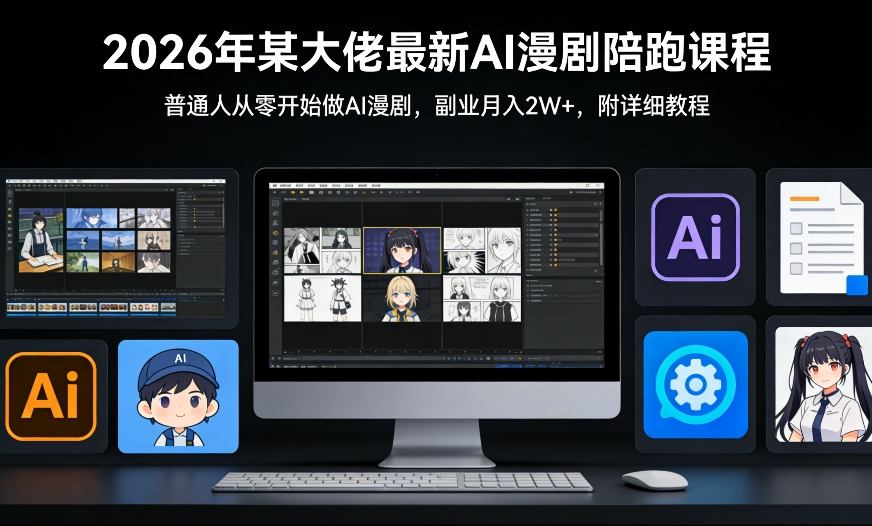 26年某大佬最新Ai漫剧陪跑课程，普通人从零开始做AI漫剧，副业月入2W+-难事易副业库